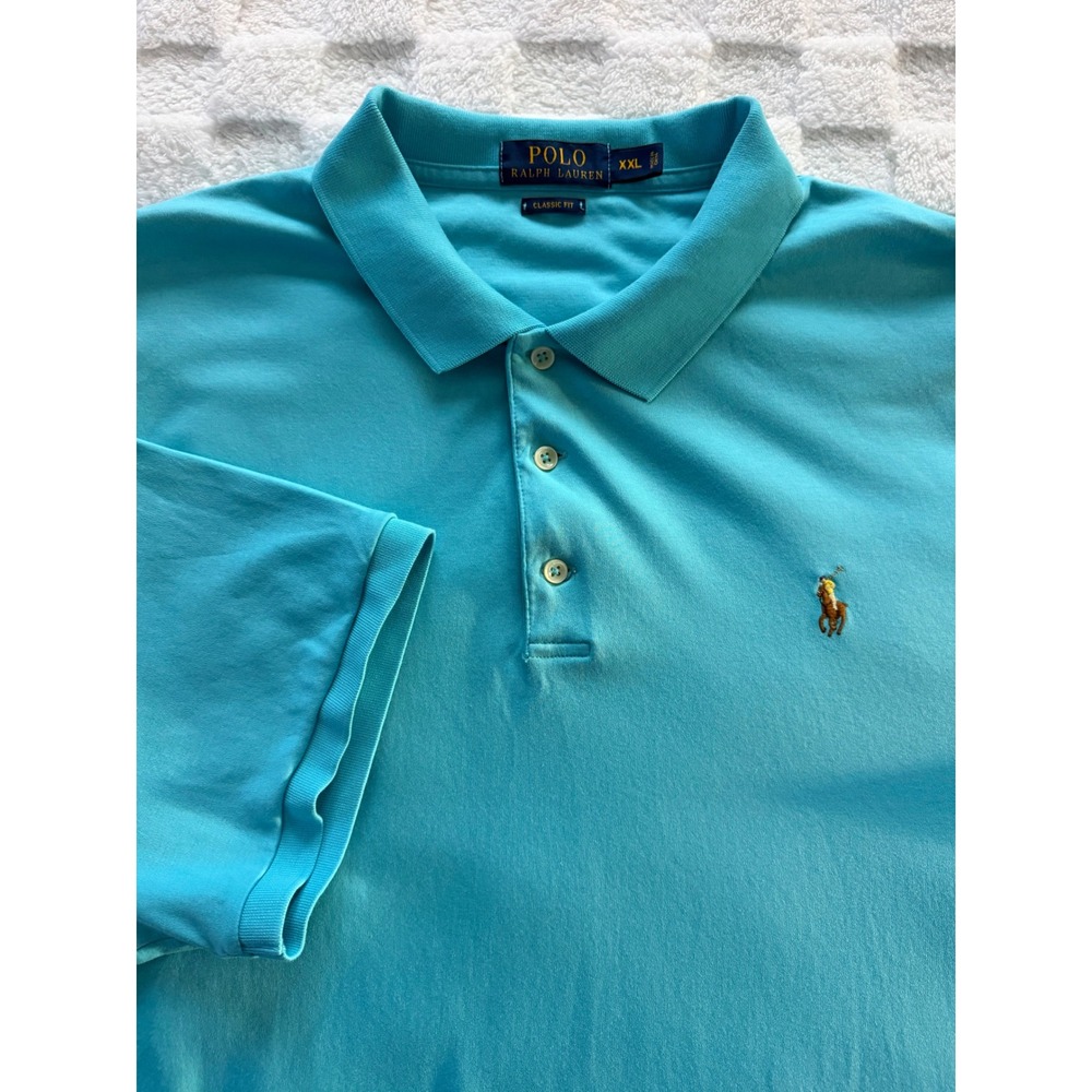 Polo Ralph Lauren Mens Classic Fit Polo Shirt Turquoise Flesh Pony Sz XXL - EUC